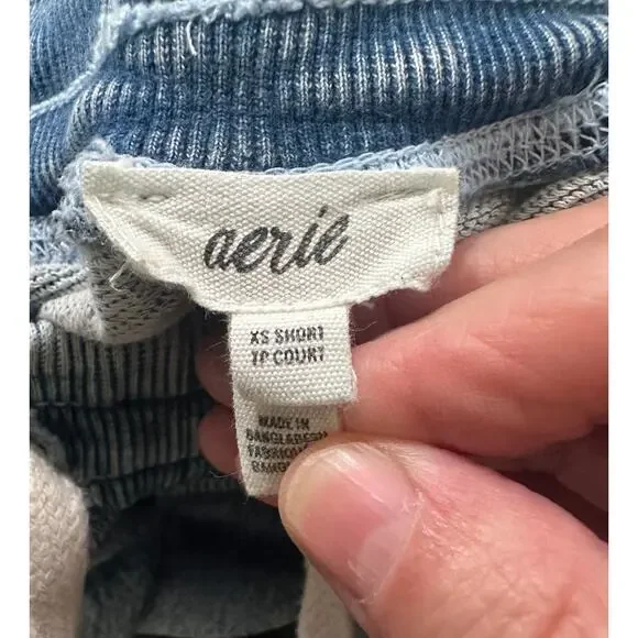 Aerie Soft Landing Trousers Blue Wide Leg Seamed Front Raw Hem XS Short - Picture 3 of 10